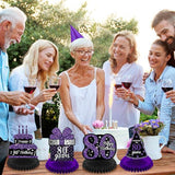 Purple Black 80th Birthday Honeycomb Table Centerpieces Decorations for All