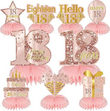 Pink Rose Gold 18th Birthday Honeycomb Table Centerpieces Decorations 9pcs