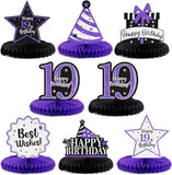 Happy 19th Birthday Purple Glitter Honeycomb Table Centerpieces Party Decor