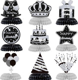 9PCS Black White Silver Birthday Honeycomb Table Centerpieces Party Decorations