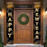 Happy New Year Black and Gold Door Banner 71x12 Inch Indoor Outdoor Decor