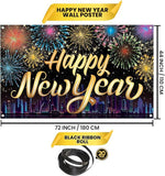 Extra Large Happy New Year Banner 72x44 Inch Firework Backdrop Party Decor 2026