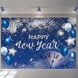 Happy New Year Backdrop 2026 Blue Glitter Fireworks 7x5ft Party Photo Booth Decor