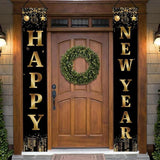 Happy New Year Banner 2026 Black and Gold Party Decorations NYE Supplies