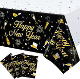 Black & Gold New Year Tablecloths 2026, Party Table Covers, 3-Piece Set