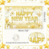 White Gold Happy New Year Banner 2026 Backdrop for NYE Party Decor