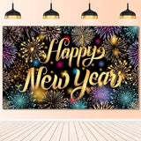 2026 Happy New Year Backdrop Banner Firework Pattern NYE Party Wall Decor
