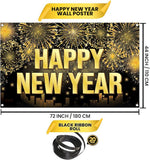 XL Happy New Year Banner 2026 72x44 Inch Backdrop NYE Party Decorations
