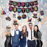 51pcs Neon Happy New Year Party Supplies 2026 Ceiling Swirls Photo Booth Decor
