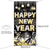 Black Gold Happy New Year Door Cover Banner 2026 NYE Party Decorations