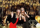 7x5FT Happy New Year Backdrop 2026 Gold Glitter Black and Gold Party Decor