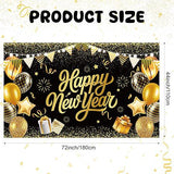 Happy New Year 2026 Black Gold Glitter Banner Backdrop 6x3.6ft Party Decor