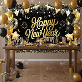 Happy New Year 2026 Black Gold Glitter Banner Backdrop 6x3.6ft Party Decor
