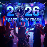 Neon Happy New Year 2026 Glow Banner 71x43 Inch Party Backdrop Decor