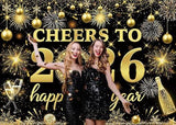 Cheers to 2026 Happy New Year Black Gold Backdrop 7x5ft Party Banner