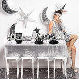 9 Pcs Happy New Year 2026 Black Silver Glitter Honeycomb Table Centerpieces