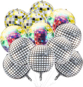 12 Pcs Disco Ball Balloons 22 Inch Multicolor Silver Foil Party Decorations