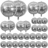 30 Metallic Silver Disco Ball Balloons - 70s Party Decorations