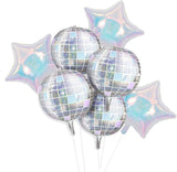 Iridescent Disco Balloons with Clear Star 4D Silver Party Decorations 70s 80s