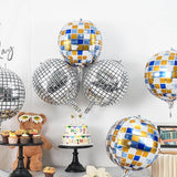 6pcs 22 Inch Silver Disco Ball Balloons Blue and Orange Foil Party Decorations