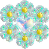 7 Pcs Iridescent Daisy and Heart Balloons Holographic Party Decorations