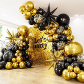 130 Pcs Black Gold Balloon Arch Garland Kit Confetti Star Foil Balloons Party Decor
