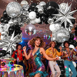 Black Silver White Balloon Garland Arch Kit Disco Balloons Party Decorations