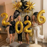 Happy New Year Eve Balloon Garland Arch Kit Black Gold with Foil Balloons 2026