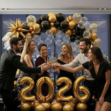 Happy New Year Eve Balloon Garland Arch Kit Black Gold with Foil Balloons 2026