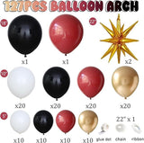 Burgundy Balloon Arch Garland Kit with Maroon Gold White Black Star Foil Balloons for Party