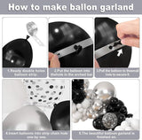 149pcs Black Silver White Balloon Arch Kit with Confetti Balloons for Party Decorations