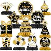 12 Pieces Black and Gold Birthday Table Decorations Honeycomb Centerpieces
