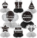 8 Pieces Black White and Silver Birthday Table Centerpieces Honeycomb Decorations