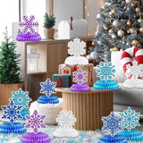 Winter Wonderland Party Honeycomb Centerpieces Blue Purple Snowflake Decor