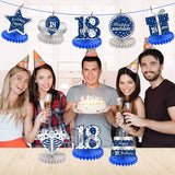 18th Birthday Honeycomb Centerpieces Blue Silver Table Decorations Party Supplies