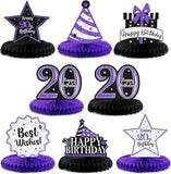 Happy 20th Birthday Purple Glitter Honeycomb Table Centerpieces Photo Prop