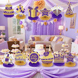 Purple Gold Birthday Honeycomb Table Centerpieces Decorations for Women and Girls