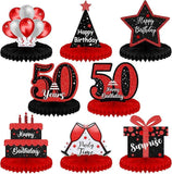 Red Black 50th Birthday Honeycomb Table Centerpieces Decorations for All