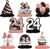 Happy 24th Birthday Rose Gold Honeycomb Table Centerpieces Party Decorations