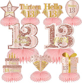 13th Birthday Rose Gold Honeycomb Table Centerpieces Decorations for Girls