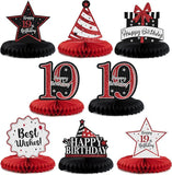 Happy 19th Birthday Decorations Red Glitter Honeycomb Table Centerpieces