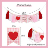 Valentines Day Love Banner Pink Gingham Heart Tassel Garland Party Decor