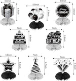 8PCS Black White Silver Birthday Honeycomb Table Centerpieces Party Decorations