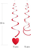 Red Heart Hanging Swirls Party Streamers 30 Pack Wedding Valentines Decor