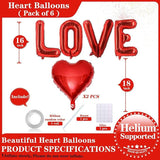 16 Inch Red Heart Balloons 6 Pcs Love Letter Balloons Banner for Valentines Day Wedding Party