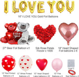 Romantic Valentine's Day Balloon Kit: Heart Balloons, Teddy Bear, Rose Petals