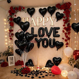 I Love You Heart Balloons with 500 Black Rose Petals Black Foil Love Balloons for Valentines Party
