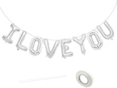 16 Inch I Love You Silver Foil Balloons with Banner Letters for Valentines Day Wedding Party