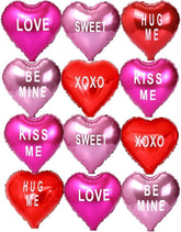 12 Pcs Heart Balloons 18 Inch Foil Love XOXO Sweet Be Mine Valentines Party Decor