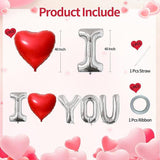 42 Inch Silver I Love You Balloons with Red Heart Foil for Valentines Wedding Party